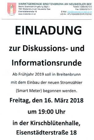 Smart-Meter Diskussion A 7091 Breitenbrunn Eisenstädterstr.18 16.3.2018